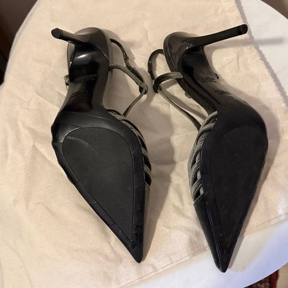 Zara Women's Olive Velvet Strappy Heels - Picture 3 of 4